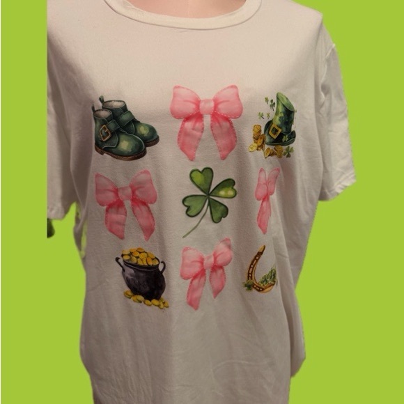 St. Patrick’s Day Pink Bow Coquette Leprechaun T shirt size XL - Picture 3 of 5